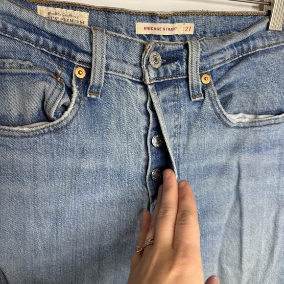 Levi’s Ribcage Straight Distressed Raw Hem High Rise Button Fly Jeans Size 27 - Picture 6 of 9